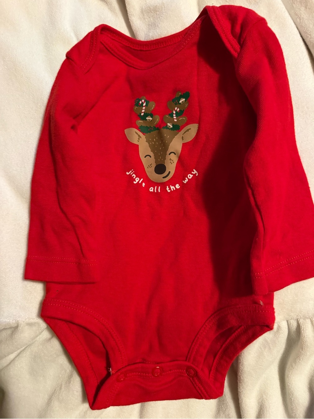 Carter's Red Long-Sleeve Reindeer One-Piece Bodysuit